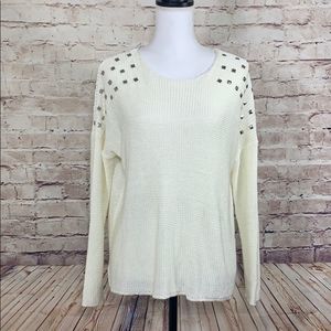 Nollie Oversized Studded Shoulder Knit Sweater Ivory Size Small